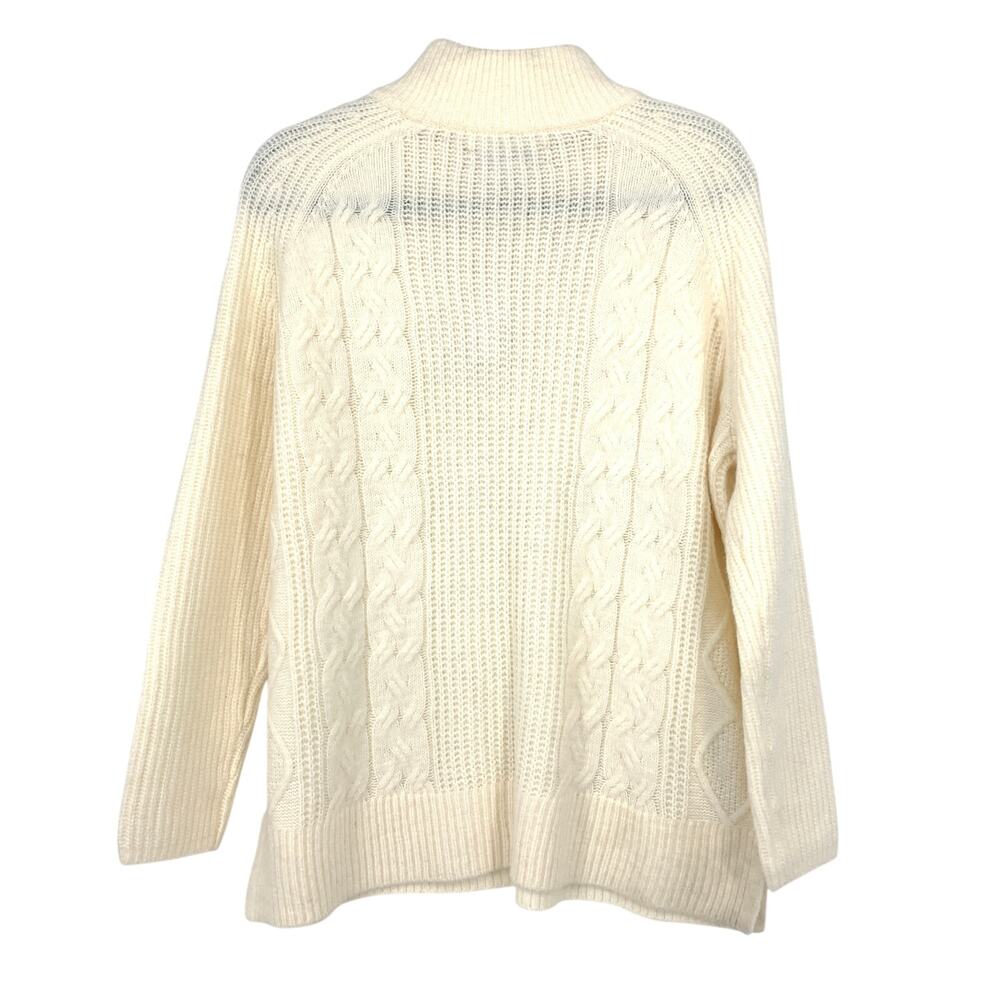 LOFT 1/4 Zip Pullover Sweater Womens Size Medium Cable Knit Cream Mock Neck NEW - Picture 2 of 8